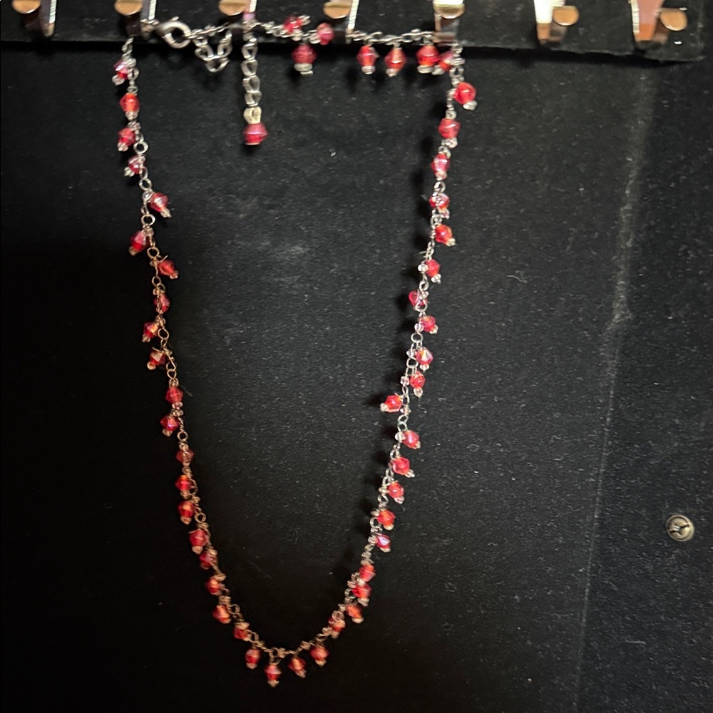 Delicate Red Beaded Station Necklace - Women's Jewelry